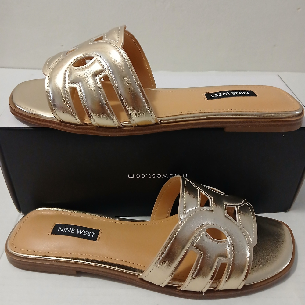 Nine West Women's Metallic Gold Slide Sandals